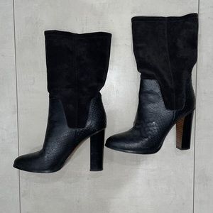 Vince Black Python Embossed Leather & Suede Boots